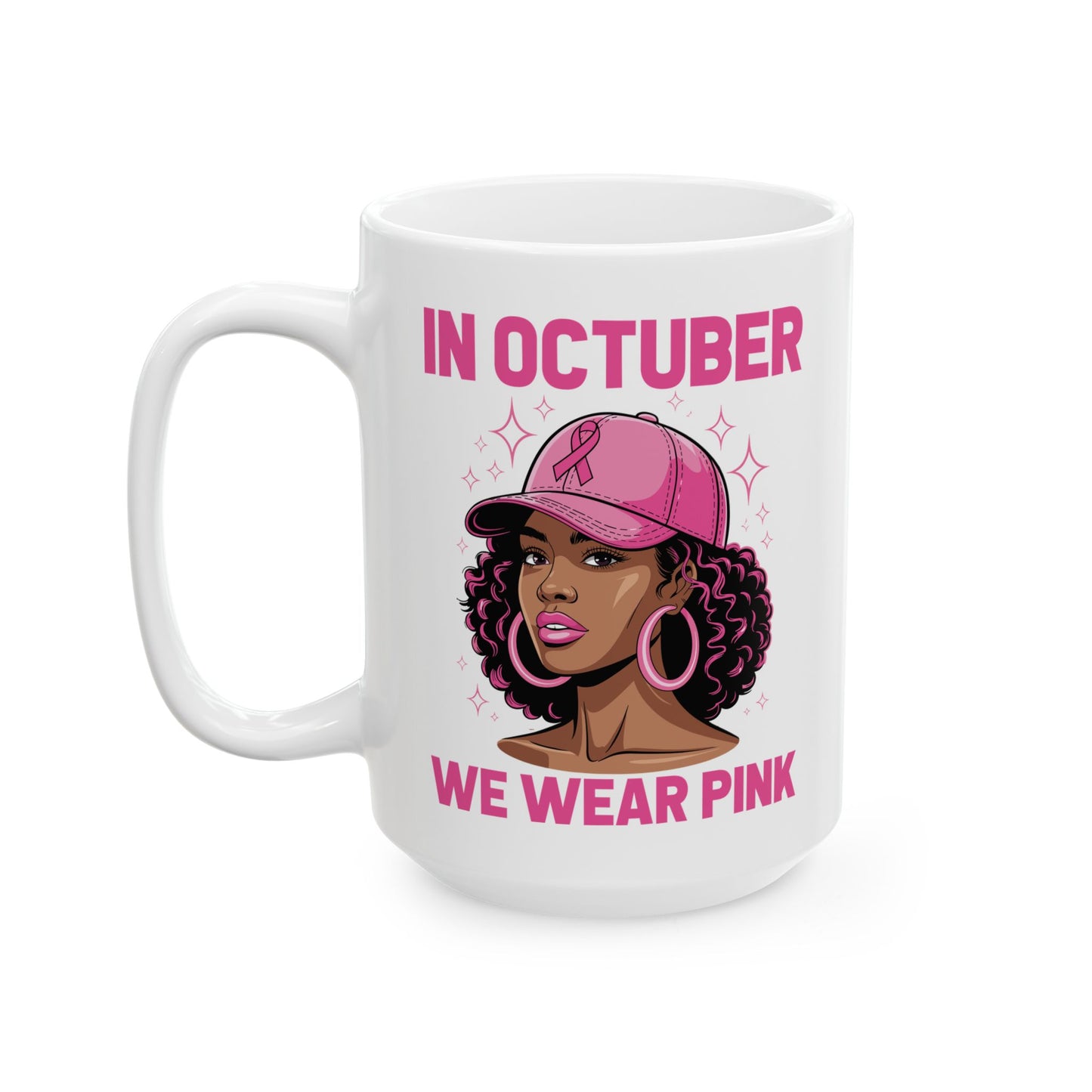 In October We Wear Pink Black Women Breast Cancer Awareness Coffee Mug