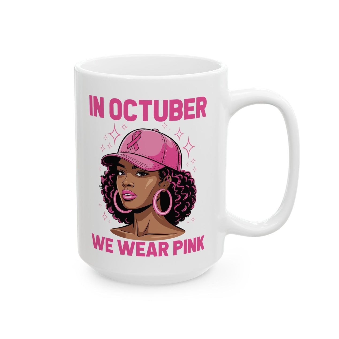 In October We Wear Pink Black Women Breast Cancer Awareness Coffee Mug