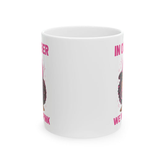 In October We Wear Pink Black Women Breast Cancer Awareness Coffee Mug