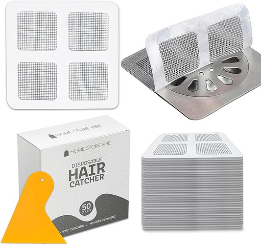50‑Pack Disposable Shower Drain Hair Catcher – Mesh Stickers for Bath, Tub, Kitchen & Laundry