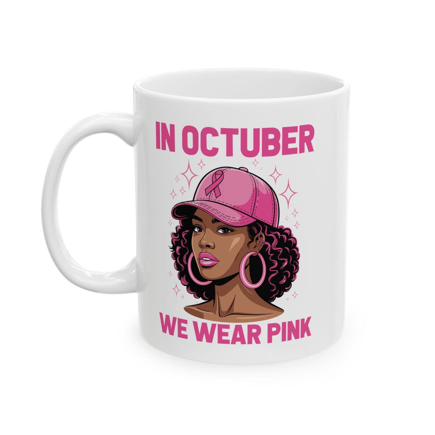 In October We Wear Pink Black Women Breast Cancer Awareness Coffee Mug