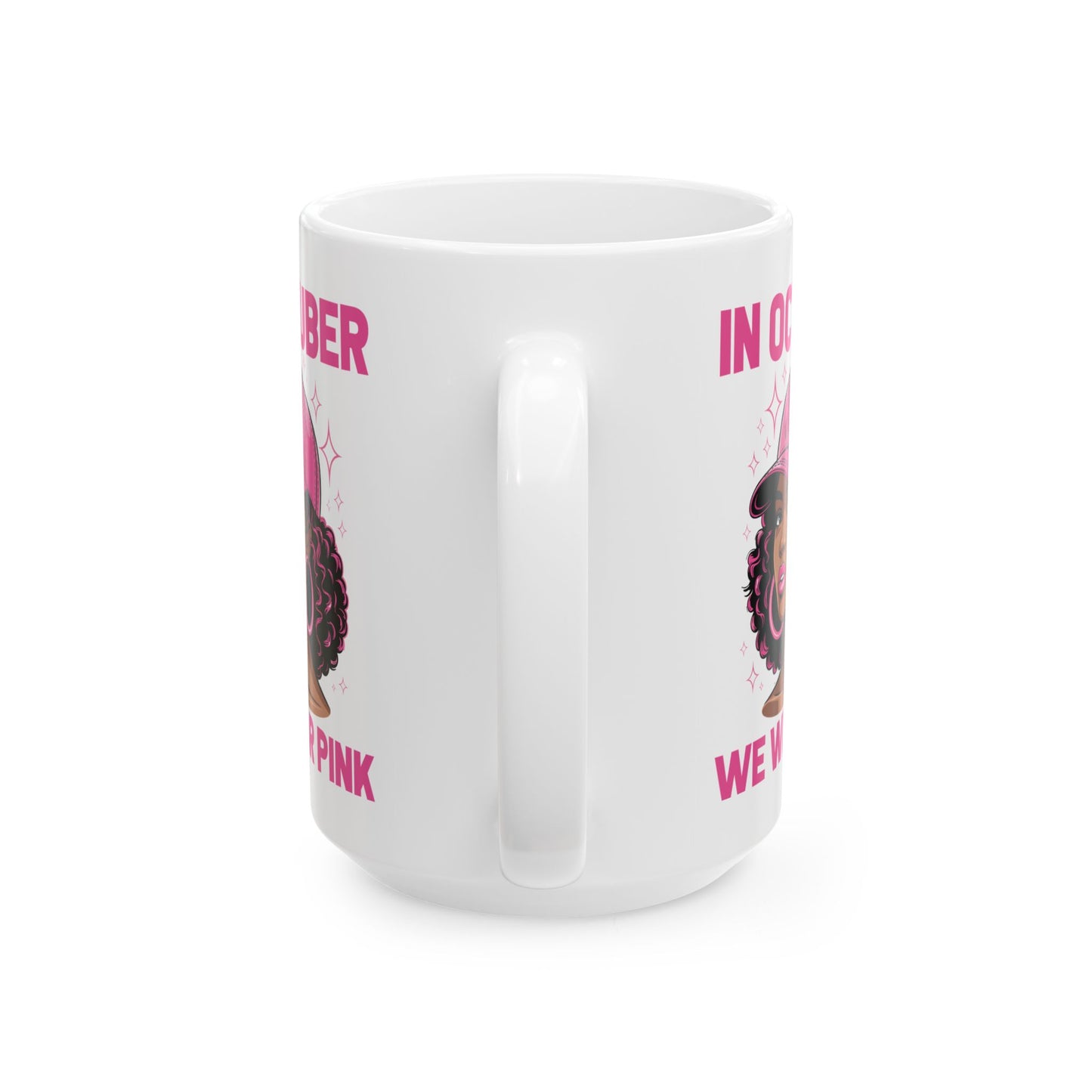 In October We Wear Pink Black Women Breast Cancer Awareness Coffee Mug