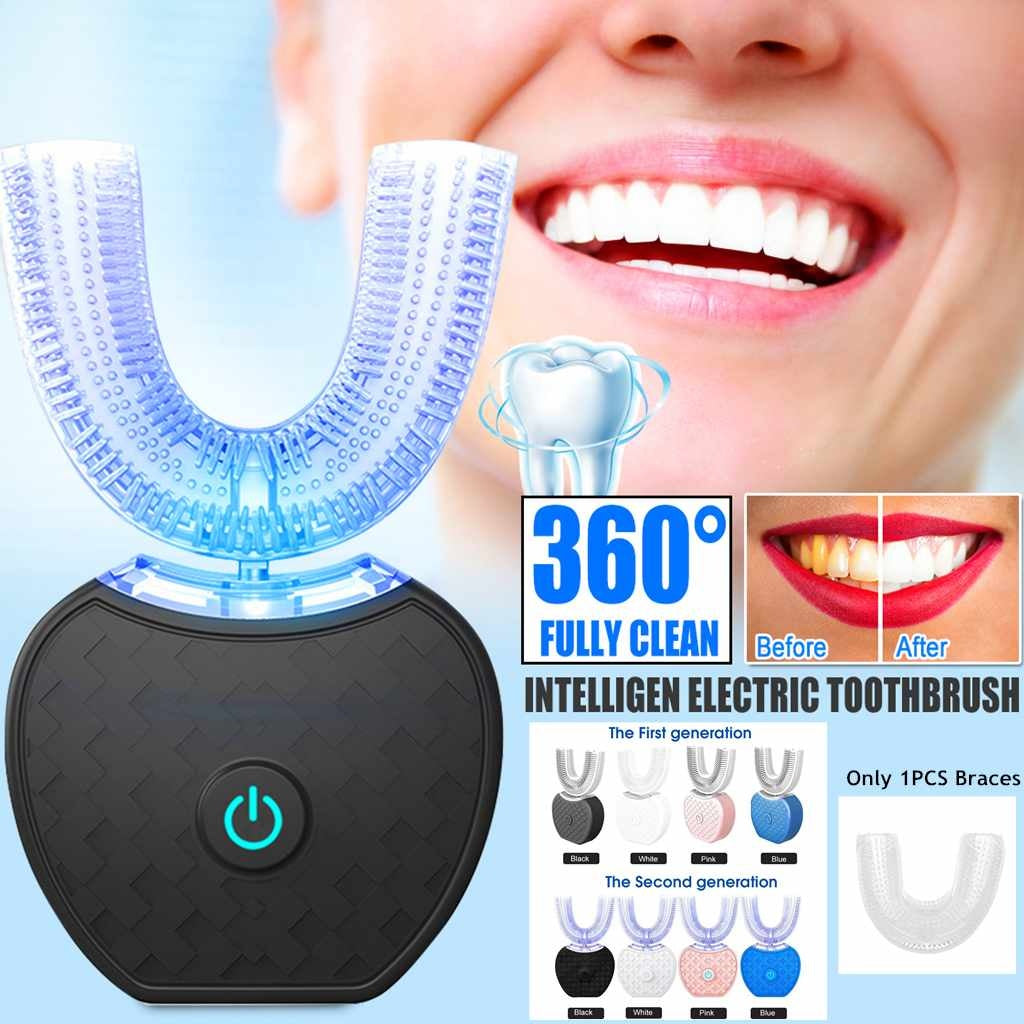 Electric Waterproof U Type Tooth Brush Whitening Blue Light USB Charging