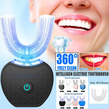 Electric Waterproof U Type Tooth Brush Whitening Blue Light USB Charging