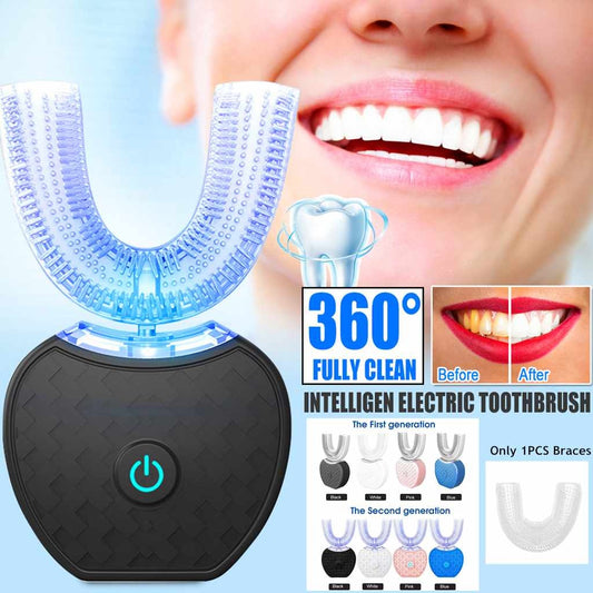 Electric Waterproof U Type Tooth Brush Whitening Blue Light USB Charging